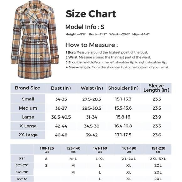 Women's Double Breasted Pea Coat Winter Mid-Long Trench Coat with Belt - Picture 7 of 7